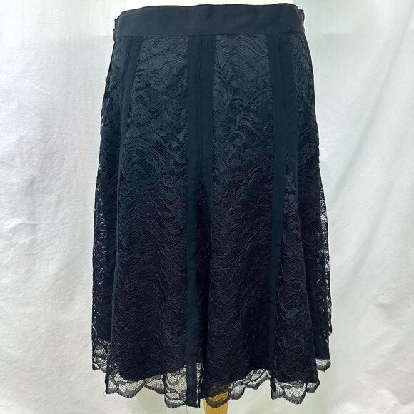 APOSTROPHE Black Floral Lace Midi Skirt Flowy Women's 12 Petite Gothic Romantic - Picture 5 of 8
